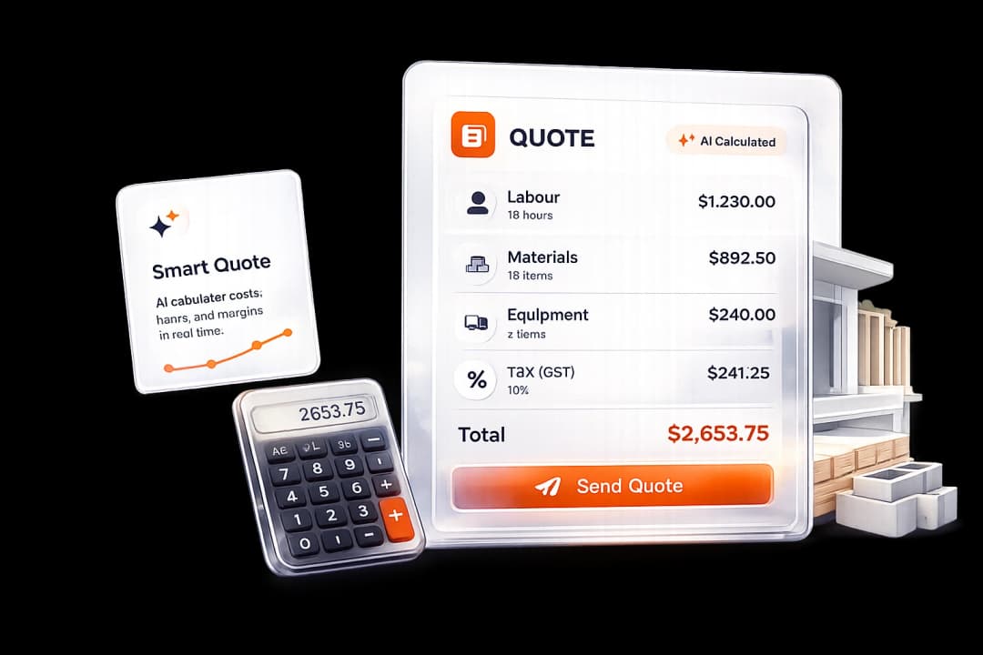 AI-powered quote breakdown showing labour, materials, equipment and total cost