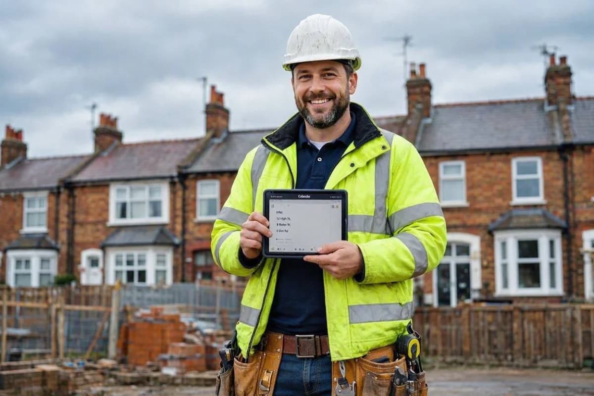 Gas Safe registered engineer managing boiler service jobs on a tablet