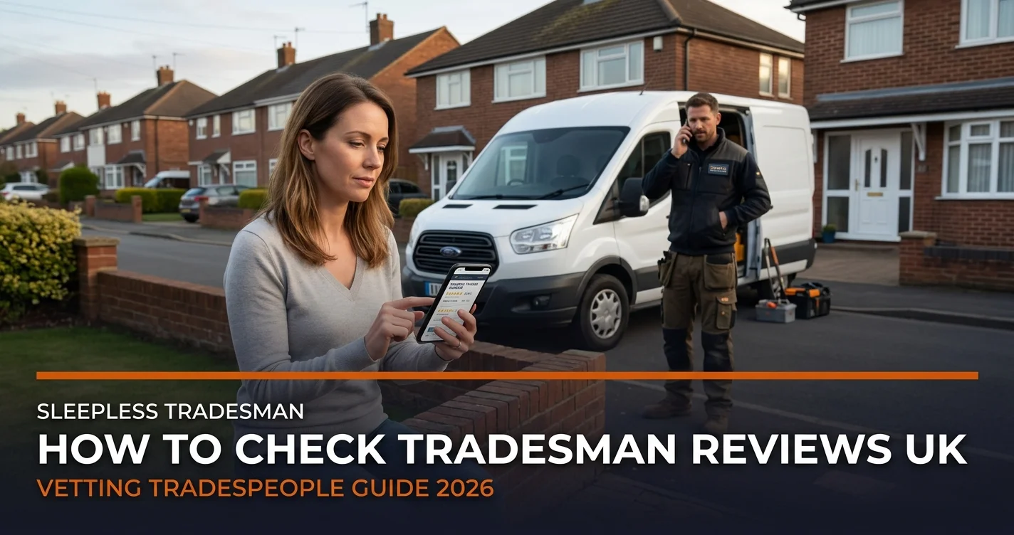 UK tradesman with toolbelt on a residential street
